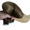 Blonder ombre Tape dans les extensions de cheveux humains 100g 40pcs T1B / 613 blonde cheveux vierges deux tons rey ombre extensions de bande de cheveux humains gris