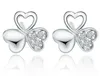S925 Gümüş Sevimli Aşk Kalp Küpe Kadınlar için Doğal Kristal Toptan Tatlı Çiçekler Yonca Aretes Oorbellen Taç Tasarımcı Kulak Yüzük Küpe Takı Küpe