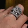 Vecalon pavimentar 234pcs topázio simulado diamante cz anel de casamento de noivado de cruz para mulheres 14kt ouro branco cheia anel de banda fêmea