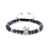 Groothandel 10 stks mode 6mm natuurlijke blauwe aderen stenen kralen goud en platina kroon gevlochten CZ armband