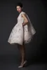 민소매 무릎 길이의 댄스 파티 드레스 Krikor Jabotian 패션 높은 목 스팽글 레이스 Applique 짧은 Organza 신부 가운 맞춤 제작 저녁