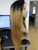 Ombre 1B / 27 # Cor Brazilian Human Human Hair Lace Wig Silky Straight Dois Tom Glueless Wigs 180% Densidade