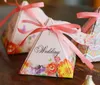 100pcs 삼각형 사탕 상자 초콜렛 상자 결혼식 파티 아기 샤워 호의 선물을위한 리본