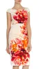 Luxury Women Flower Print Sheath Dress Cap-Sleeve Dresses 064A643
