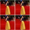 Yellow Sleeveless Party Dresses Ruched Satin Floor Length Prom Dresses Fashion Pocket High Quality Party Wears