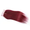 Tessuto per capelli umani 99j con chiusura in pizzo Capelli vergini brasiliani lisci bordeaux 3 pacchi con chiusura in pizzo Diritto di seta rosso vino 7573173