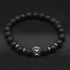 Venta al por mayor de pulseras con cuentas de cabeza de león, joyería, pulsera de piedra de Lava negra para hombres y mujeres