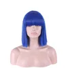 Woodfestival blå rak peruk med lugg axel längd frisyr peruker för kvinnor rosa vit röd syntetisk fiber hår ros comfor6035805