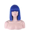 WoodFestival blue straight wig with bangs shoulder length hairstyle wigs for women pink white red synthetic fiber hair rose comfor3216177