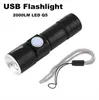 USB-zaklamp Super Bright Q5 2000LM USB Handige LED-toorts Licht Waterdichte oplaadbare Zoomable Lichtlamp voor Jachtkamperen