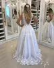 Vestidos de noche blancos Recepción Backless 2020 Appliques Sexy V Neck Prom Dress Pearls Formal Party Vestidos3405709