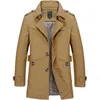 Gratis verzending mannelijke pure kleur puur katoen lange jassen mode heren luxe winter slim fit casual trenchcoat