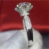 Роскошные 2ct имитация бриллиантовое обручальное кольцо ювелирные изделия подарок цветочный дизайн твердые 100% стерлингового серебра 925 обручальные кольца для женщин