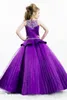 Purple Girl's Pageant Klänningar Sheer Crew Neck Beaded Crystals Ruffles Midja Ball Gown Princess Kids formella klänningar för små tjejer 2016 Ho