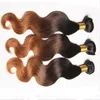 Bundles de tissage de cheveux brésiliens # 1B / 4/30 avec fermeture frontale en dentelle Dark Roots Body Wave Tissage de cheveux ombré avec fermeture 4pcs / lot