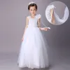 Super barato elegante menina casamento vestidos de dama de honra verão branco longo tule festa à noite princesa traje renda flor adolescente gir4494970