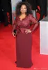 Oprah Winfrey New Designer Burgundy Sheath Mother of the Bride Dresses V-Neck Lace Long Sleeves Plus Size Mother of Groom Dresses