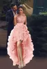 3D Applique High Low Prom Dresses 2017 Spring Organza Ruffles Pink Evening Gowns Said Mhamad Floral Formal Party Homecoming Dresses