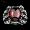 Retro Fashion 316L rostfritt stål Antik Evil Eye Ring Animal Claw Ring med stora rubinstensmycken för män