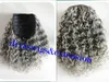 Gray human hair ponytail kinky curly short high ponytail drawstring hot gray kinky ponytail real brazilian hair 120g 14inch