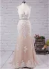 Beading Sash Jewel Lace Applique Sexy Mermaid Hollow Back Evening Party Gowns Champagne Plus Size Prom Dresses Long