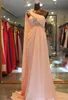 Elegant Beaded One Shoulder Pink Prom Dresses Chiffon A-Line Sweep Train Pleated Real Picture Evening Gowns Formal Dresses