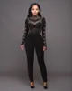 Women's Jumpsuits & Rompers Wholesale- For Sexy Bodysuit Women 2021 See Through Black Mesh Jumpsuit Long Sleeve Party Sequined Bodycon Calvn