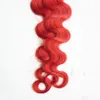 Cinta en extensiones de cabello humano 100g 40 Uds extensiones de cabello rojo pelo brasileño ondulado del cuerpo