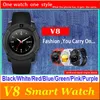Hot V8 Smart Watch Bluetooth Klockor Android 0,3m Kamera MTK6261D SmartWatch för Android Phone Micro Sim TF-kortfärger med detaljhandelspaket