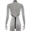 Kvinnor Patent Läder Bodysuit Tassel Kedjor Harness Sexig Hollow Out Underkläder T-Back Leotard Punk Gothic Clubwear