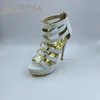 2016 Sapatos De Casamento De Noiva Salto Alto Fino Sandálias Das Mulheres Imagem Real Com Salto Alto Fino Custom Made Plus Size Coberto Voltar Zíper Sexy