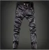 Kostenloser versand neue 2016 mode leder patchwork dünne jeans männer marke punk stil slim fit bleistift hosen männer