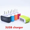 Bonbonfarbener US-EU-Stecker, 3 USB-Wandladegeräte, 5 V, 3,1 A, LED-Reise-Netzteil mit dreifachen USB-Anschlüssen für iPhone 6, 6S, 7 Plus, Samsung S7, S6Edge