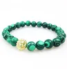 SN0354 Hurtownie Złoto Róża Złoto Posrebrzane Lew Head Bransoletka Koralika 8mm Malachite Koralik Bransoletka Kobiety Mężczyźni Elastyczna Bransoletka