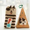 Neuheit Panda-Stil Mädchen flauschige Cartoon-Slipper-Socken Weihnachtstier-Bodensocken 3 Paar zufälliger Stil mit Geschenkbox1776568