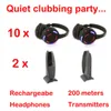 Silent Disco Complete System Black LED Wireless Hörlurar - Tyst klubbfestpaket inklusive 10 mottagare och 2 sändare