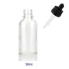 Transparent Amber Blue Green Empty Glass Dropper Bottles 50ml Essence Cosmetic Serum Container with Black White Childproof Cap