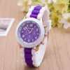 Newest Fashion Geneva Silicone Quartz Watch Three circles Display White Strap Candy Color Rubber Girls Ladies Women watches