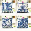 Summer Mediterranean Sea Style Pillow Case Square 45*45CM Linen Cotton Cushion Cover Conch Sailing Pillow Skin With Zipper