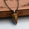 Hot Natural Cone Bullet Stone Collana con ciondolo Donna Fashion Irregular PU Leather Rope Choker Collare Jewelry