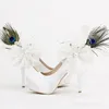 Luxury Appliques and Feather Women High Heels White Satin Wedding Shoes 5.5 Inches Heel Fashion Platform Mother of Bride Shoes