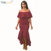 HAOYUAN Rüschen Off Schulter Maxi Kleid Frauen 2017 Sommer Slash Neck Backless Bodycon Meerjungfrau Lange Elegante Sexy Party Kleider q1110