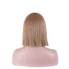 WoodFestival perruque droite bleue avec frange longueur d'épaule perruques de coiffure pour femmes rose blanc rouge cheveux en fibres synthétiques rose comfor6035805