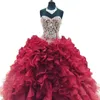 2020 Sexy Kristall Ballkleid Quinceanera Kleid mit Perlen Organza Spitze Up Plus Größe Süße 16 Kleid Vestido Debütantin Kleider BQ93