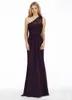 Eggplant Chiffon One Shoulder Mermaid Bridesmaid Dresses 2016 Cheap Lace Ruched Floor Length Maid Of Honor Gowns Custom Made EN9302
