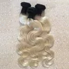 Dark Root Blonde Human Hair Two Tone 1b 613 Blonde Body Wave Human Hair Ombre Weave With Lace Closure Light Blonde Hair Bundles