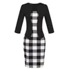 Grossist-mode kvinnor vintage faux två styck klänning elegant dam plaid långärmad penna klänning kontorslitage outfits plus storlek s122