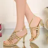 Ankle Strap Sandals High Heel Open Toe Shoes Rhinestone Bridal Wedding Shoes Plus Size Party Prom Dance Shoes Gold Silver