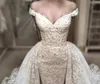 Lyx 2018 av axel spets sjöjungfru bröllopsklänningar med avtagbar kjol pärlor applique långa tåg brudklänningar skräddarsydda EN11148