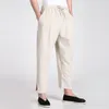 Wholesale- Pants Men Summer Loose Long Trousers Cotton Linen Pants Drawstring Tai Chi Pants Plus Size XXL Straight Casual Trousers